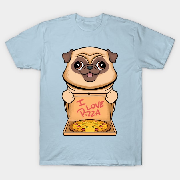 pug and pizza fun puppies lovers pizza love T-Shirt by the house of parodies